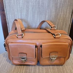 Prada Baguette Shoulder Bag in Dark Tan Leather with Exterior Pockets